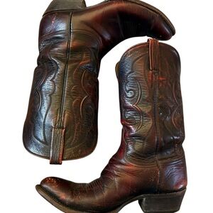 Vintage Lucchese Black Cherry Leather Cowboy Boots